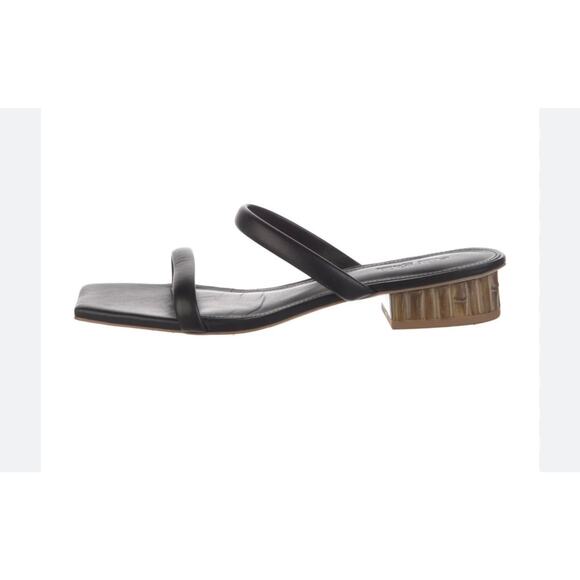 Cult Gaia Shoes - Cult Gaia Liz Leather Slide Sandal — Black, Bamboo-Effect Block Heel, Square Toe
